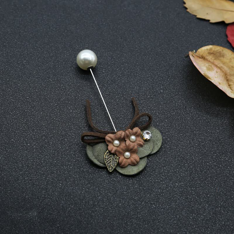 Spilla da bavero in tessuto con fiore, design originale per matrimonio, verde scuro - image 2