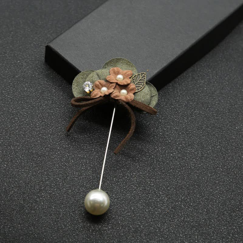 Spilla da bavero in tessuto con fiore, design originale per matrimonio, verde scuro - image 3