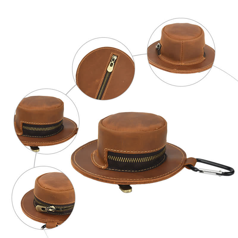 Borsa in pelle con monete retrò a forma di cappello da cowboy western