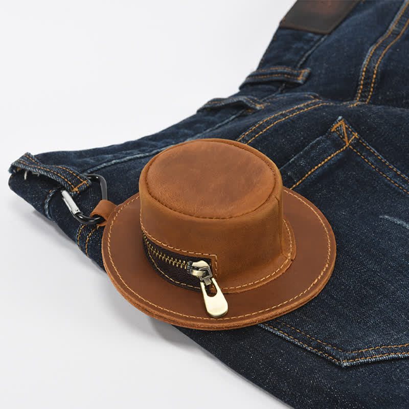 Borsa in pelle con monete retrò a forma di cappello da cowboy western