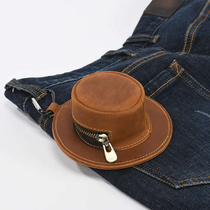 Borsa in pelle con monete retrò a forma di cappello da cowboy western