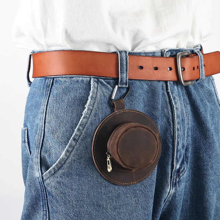 Borsa in pelle con monete retrò a forma di cappello da cowboy western