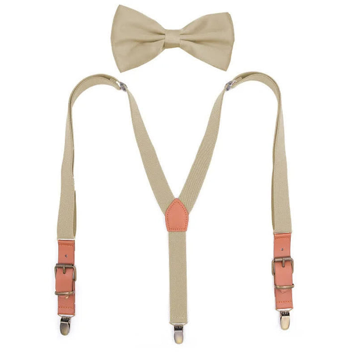Set di 2 papillon con monogramma personalizzato e bretelle regolabili a 3 clip - Cachi - image 4