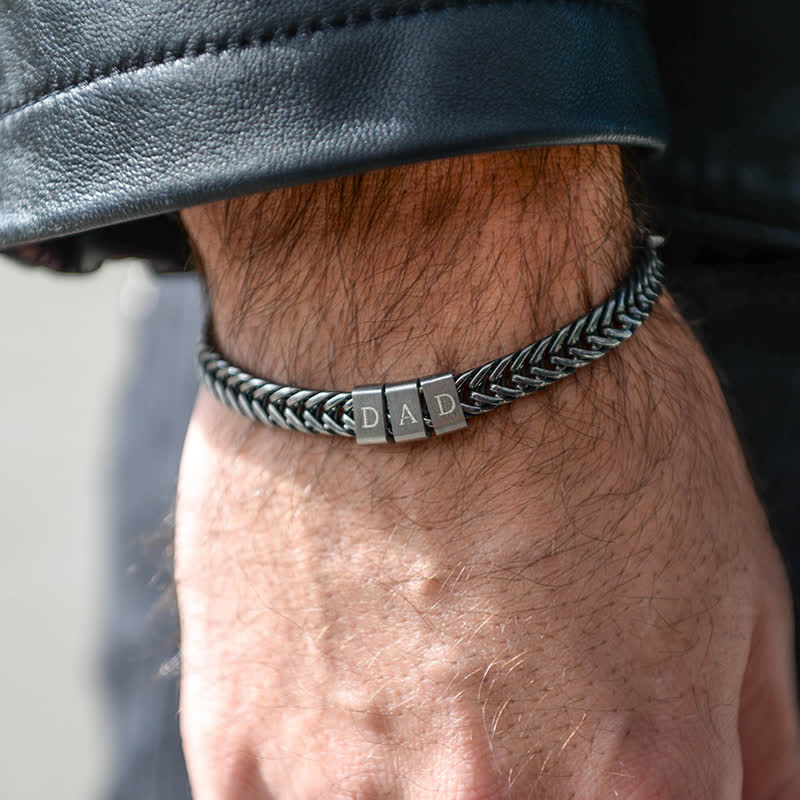 Bracciale in acciaio inossidabile con perline personalizzate e nome della famiglia "Daddy"