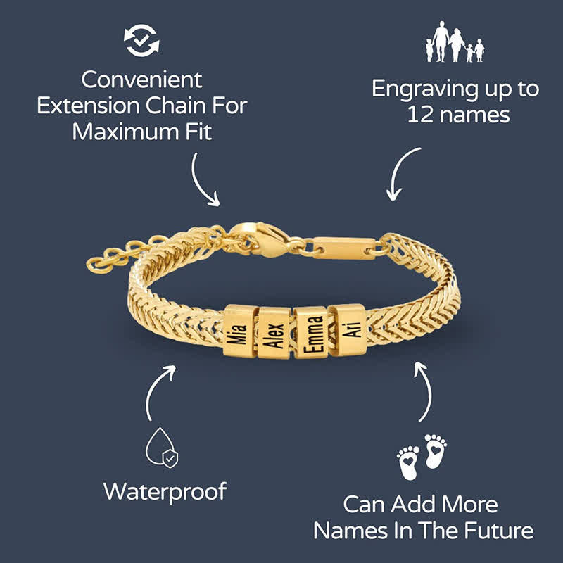 Bracciale in acciaio inossidabile con perline personalizzate e nome della famiglia "Daddy"