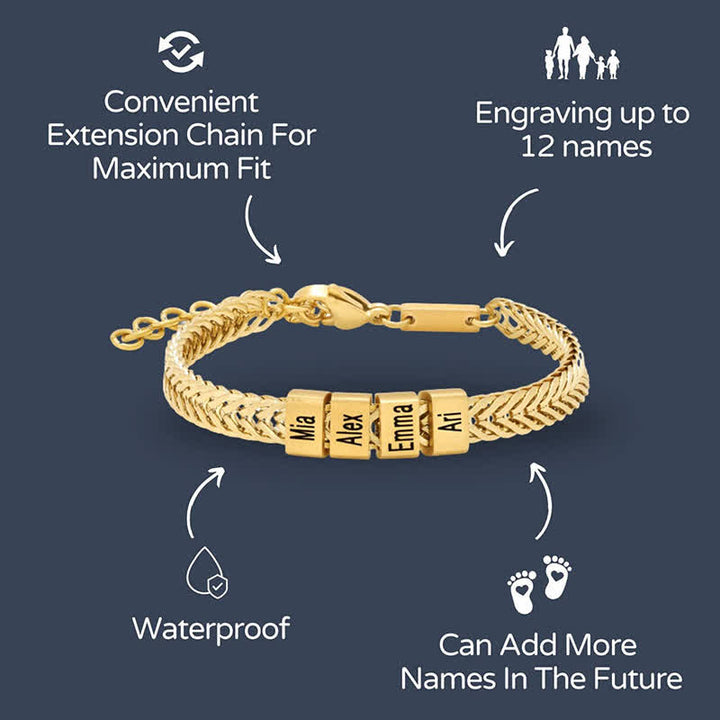 Bracciale in acciaio inossidabile con perline personalizzate e nome della famiglia "Daddy"
