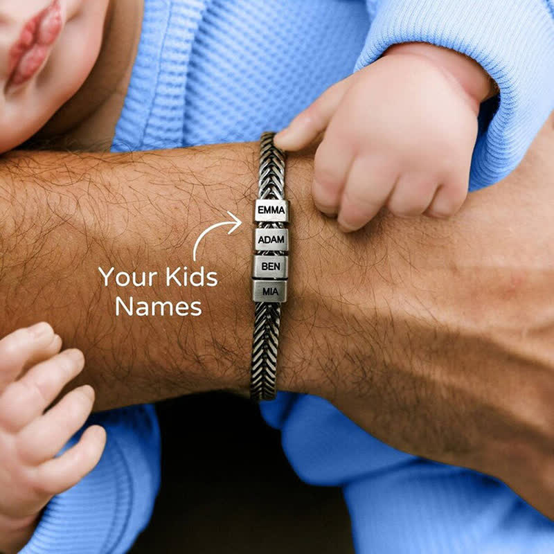 Bracciale in acciaio inossidabile con perline personalizzate e nome della famiglia "Daddy"