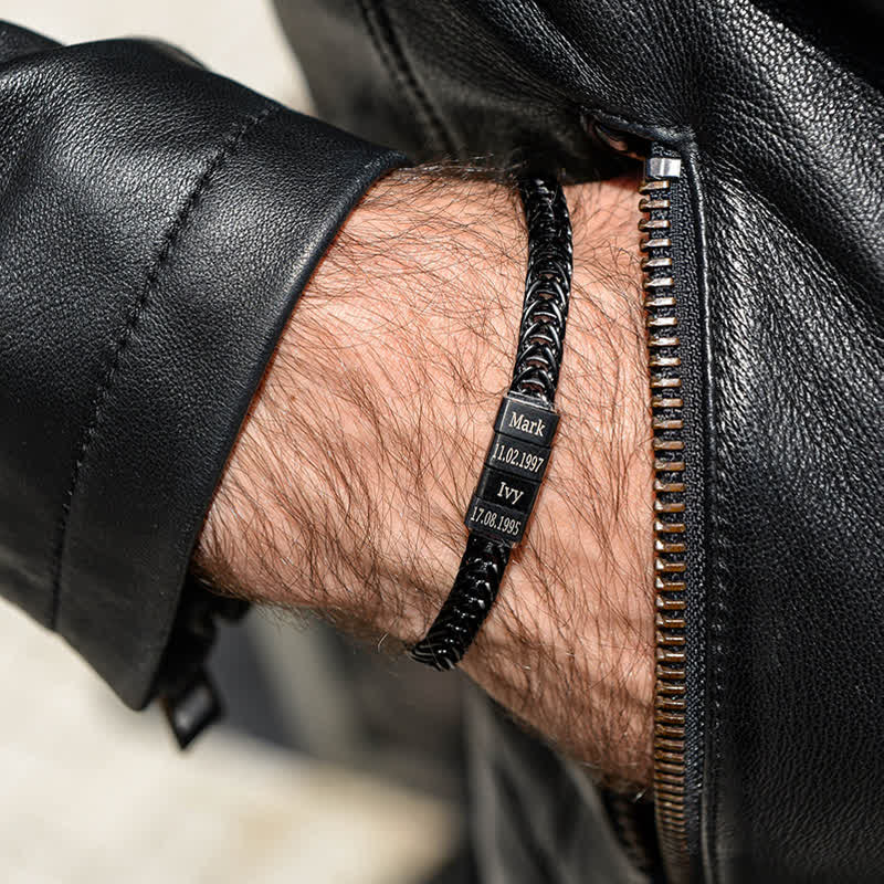 Bracciale in acciaio inossidabile con perline personalizzate e nome della famiglia "Daddy"