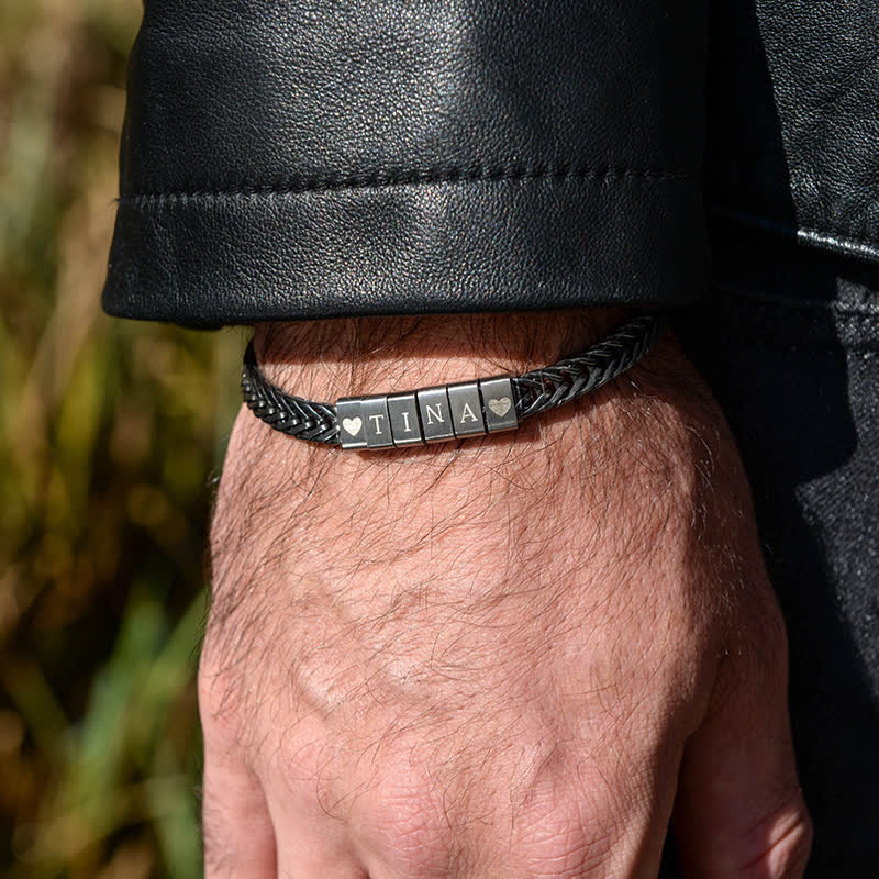 Bracciale in acciaio inossidabile con perline personalizzate e nome della famiglia "Daddy"