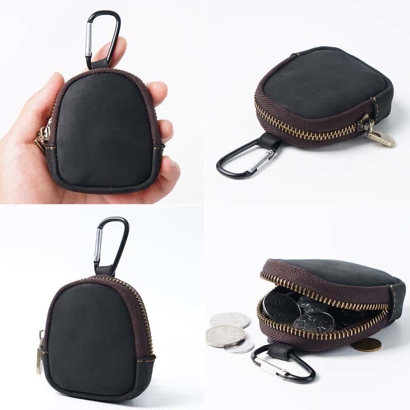 Portachiavi con cerniera, conchiglia, moneta, borsa in vera pelle