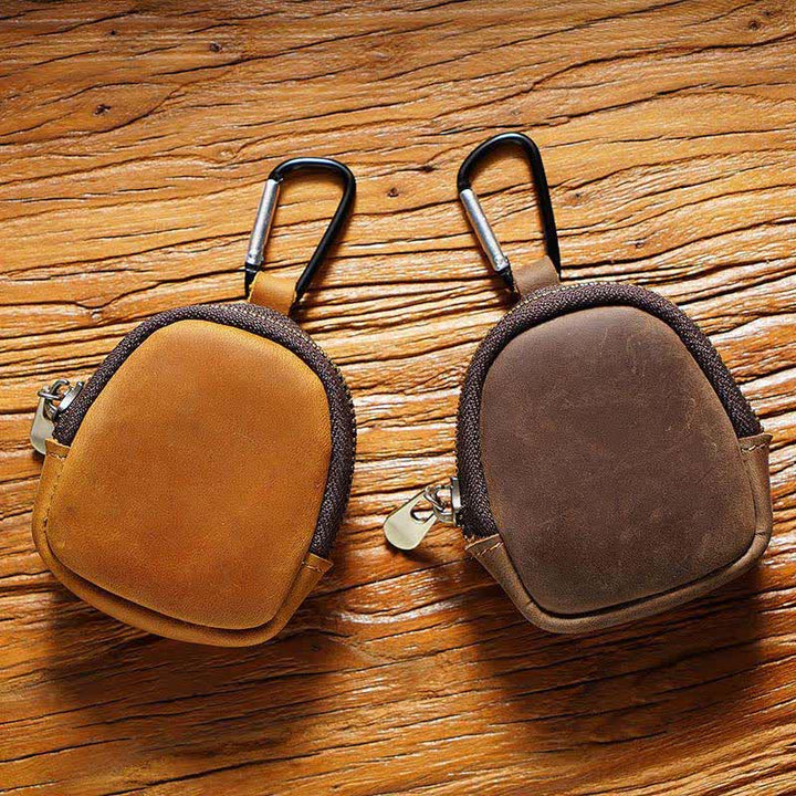 Portachiavi con cerniera, conchiglia, moneta, borsa in vera pelle