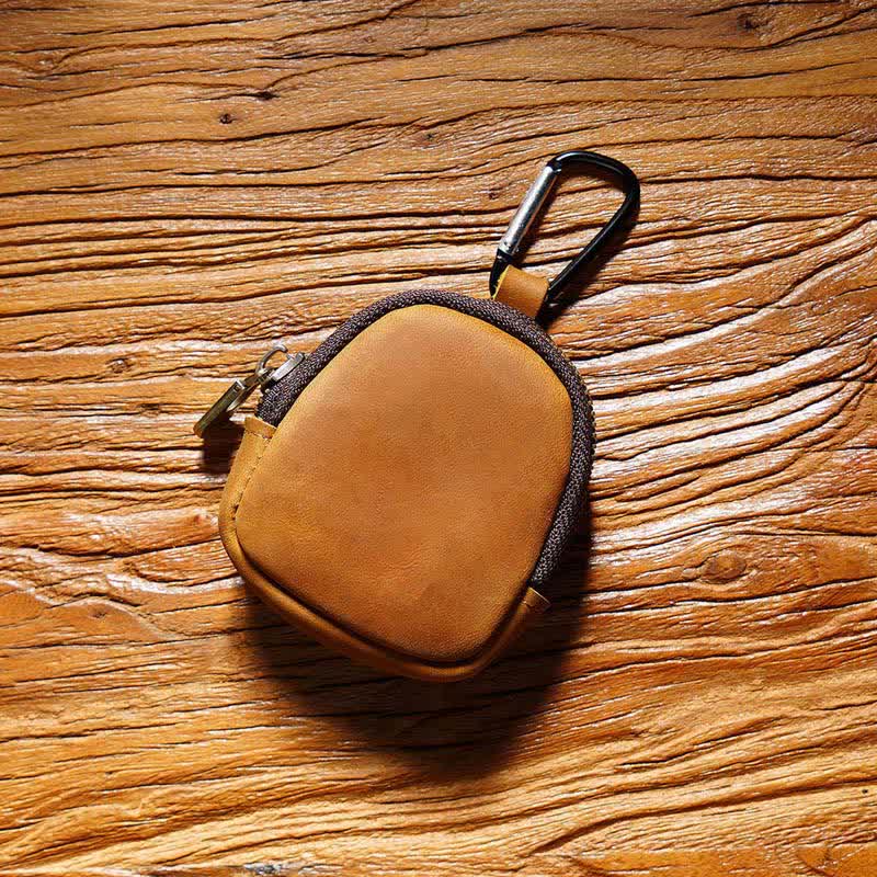 Portachiavi con cerniera, conchiglia, moneta, borsa in vera pelle