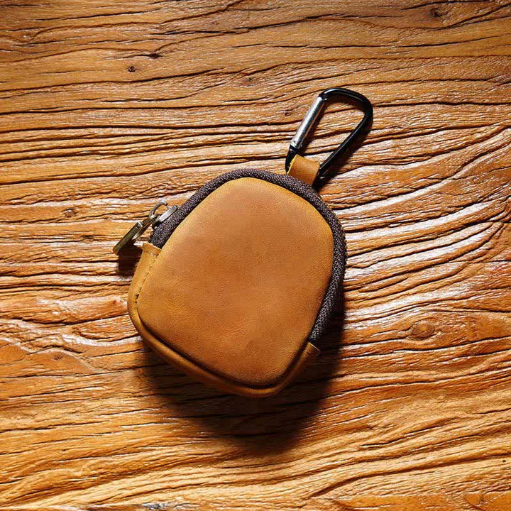 Portachiavi con cerniera, conchiglia, moneta, borsa in vera pelle