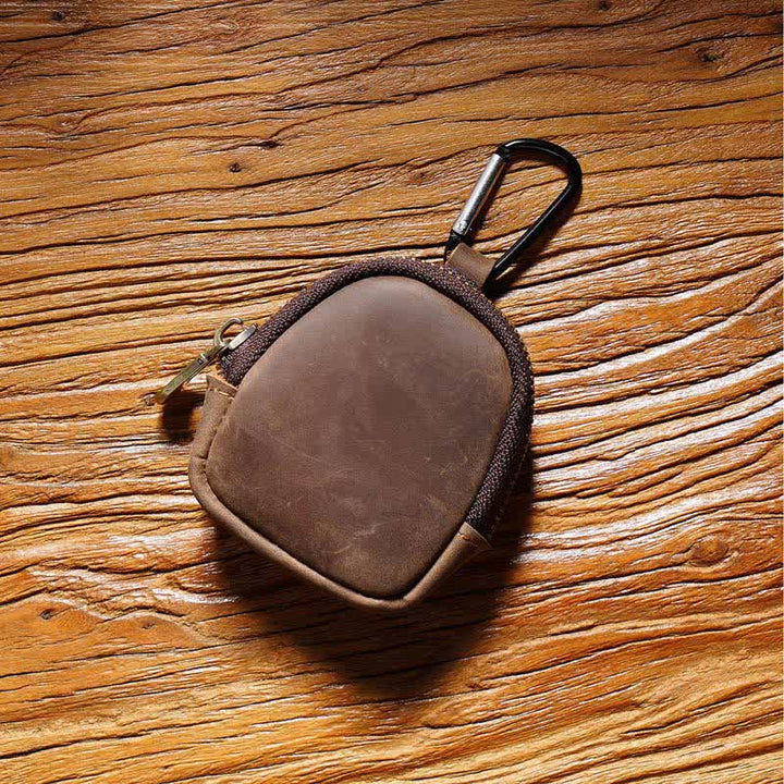 Portachiavi con cerniera, conchiglia, moneta, borsa in vera pelle