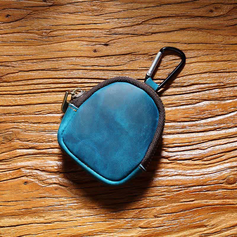 Portachiavi con cerniera, conchiglia, moneta, borsa in vera pelle