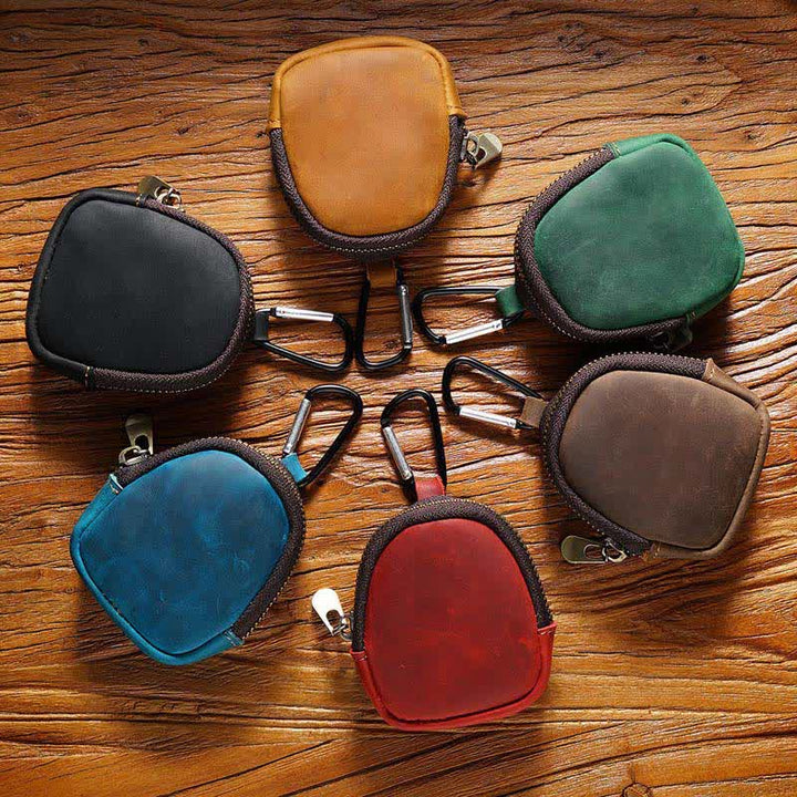 Portachiavi con cerniera, conchiglia, moneta, borsa in vera pelle