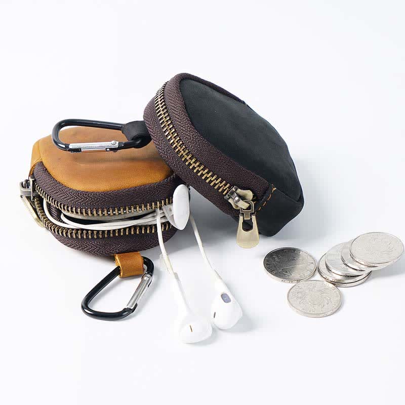 Portachiavi con cerniera, conchiglia, moneta, borsa in vera pelle