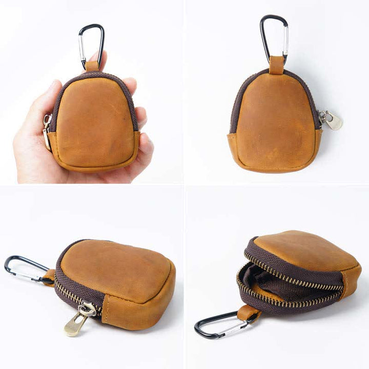 Portachiavi con cerniera, conchiglia, moneta, borsa in vera pelle