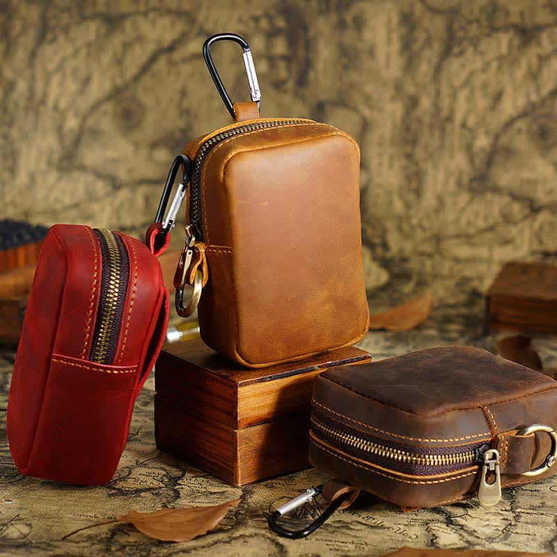 Borsa da cintura mini in vera pelle con cerniera per esterni Cube
