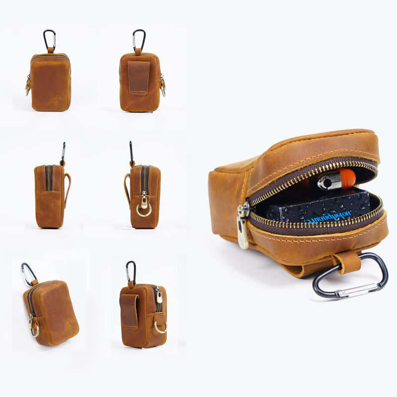 Borsa da cintura mini in vera pelle con cerniera per esterni Cube