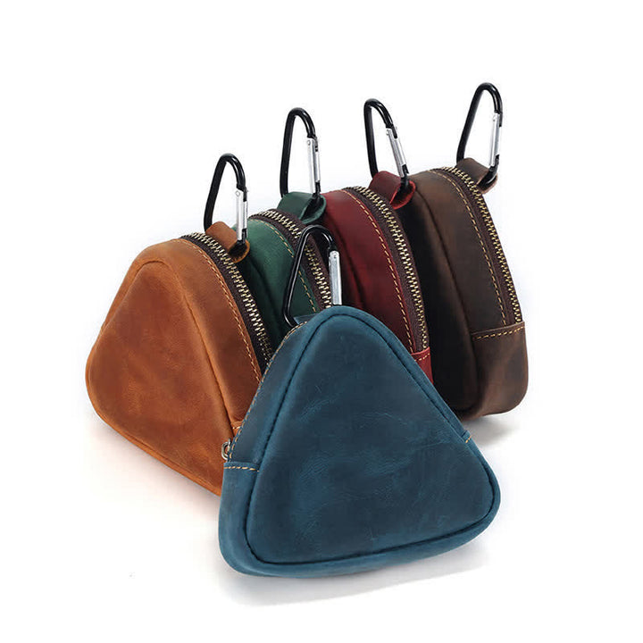 Portafoglio piccolo con cerniera e tasca in pelle con triangolo