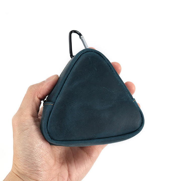 Portafoglio piccolo con cerniera e tasca in pelle con triangolo - Blu scuro - image 9