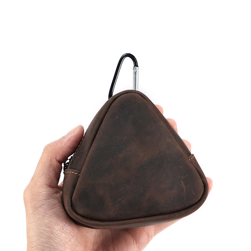 Portafoglio piccolo con cerniera e tasca in pelle con triangolo