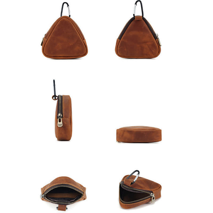 Portafoglio piccolo con cerniera e tasca in pelle con triangolo