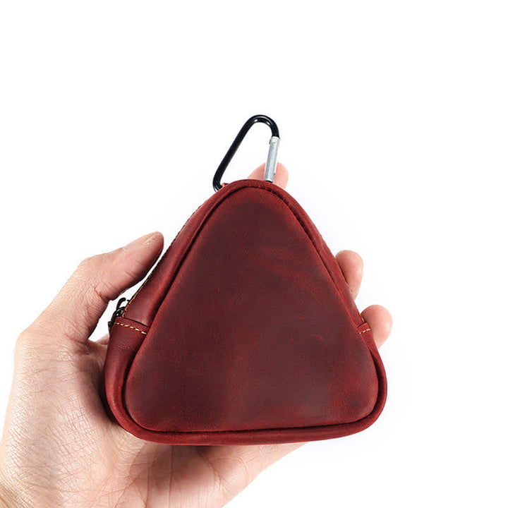 Portafoglio piccolo con cerniera e tasca in pelle con triangolo