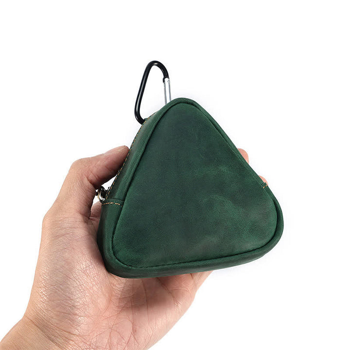 Portafoglio piccolo con cerniera e tasca in pelle con triangolo