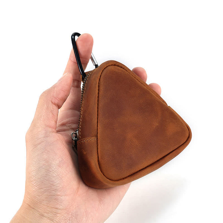 Portafoglio piccolo con cerniera e tasca in pelle con triangolo