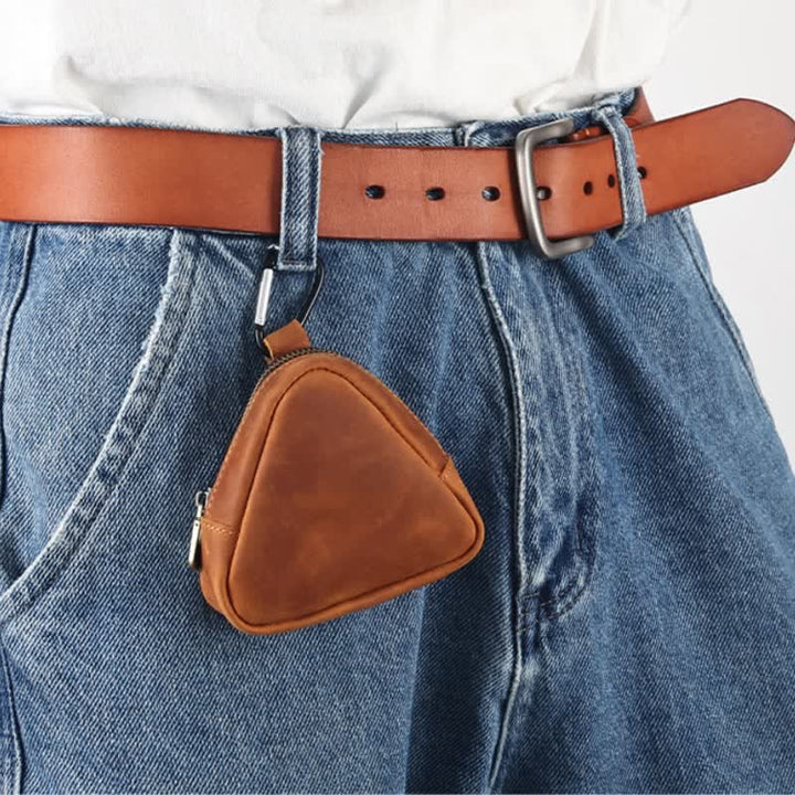Portafoglio piccolo con cerniera e tasca in pelle con triangolo