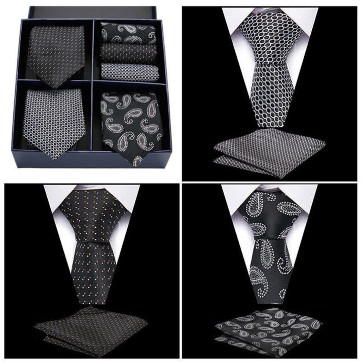 Set di 6 cravatte e fazzoletti da taschino con motivo Paisley bianco e nero da uomo, in scatola regalo - image 1