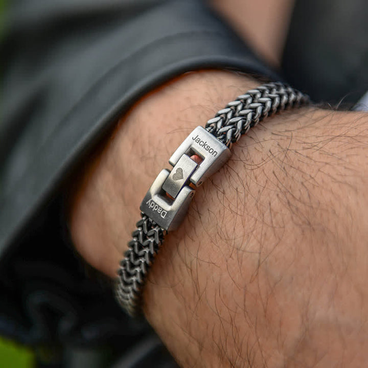 Bracciale in acciaio inossidabile con nome personalizzato e catena a coda di volpe