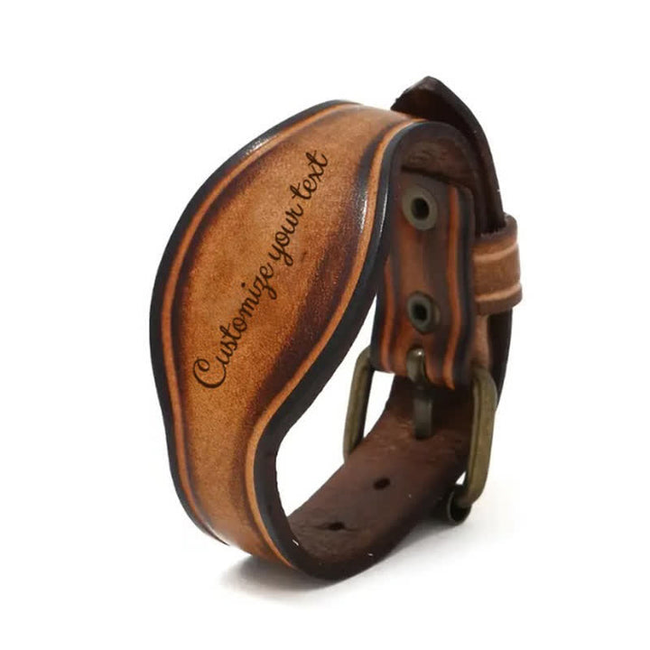 Bracciale in pelle marrone retrò con nome personalizzato inciso al laser