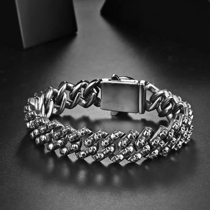 Braccialetto in argento con teschio motociclista punk gotico