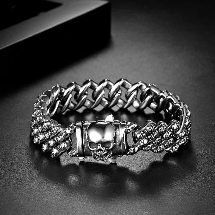 Braccialetto in argento con teschio motociclista punk gotico