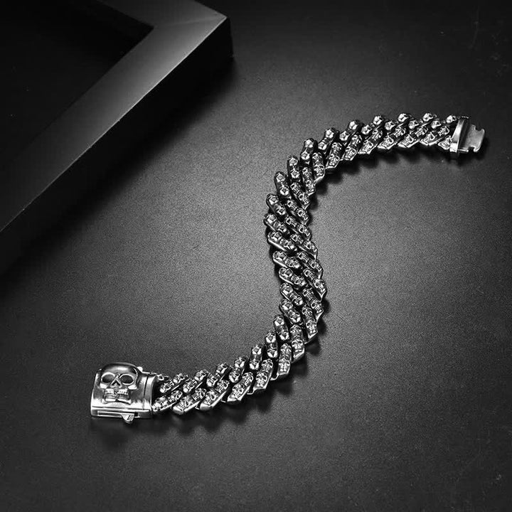 Braccialetto in argento con teschio motociclista punk gotico