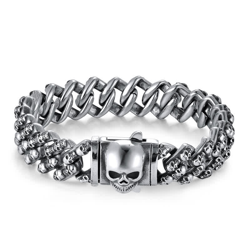 Braccialetto in argento con teschio motociclista punk gotico