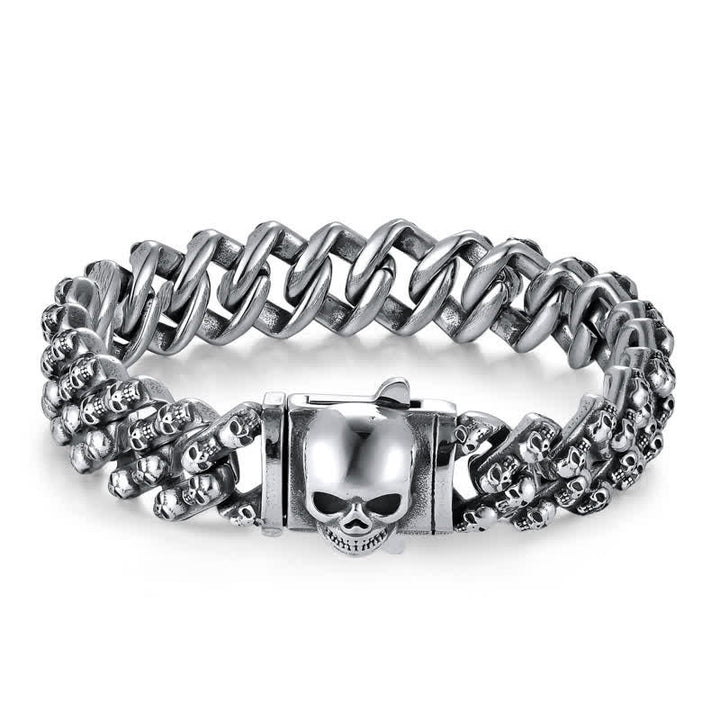 Braccialetto in argento con teschio motociclista punk gotico