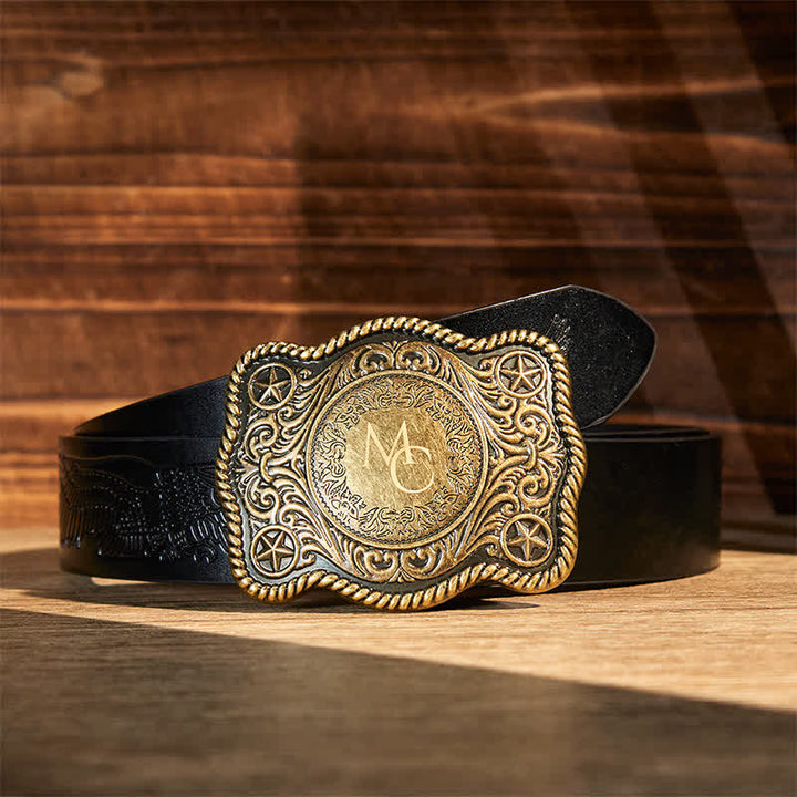 Cintura in pelle con fibbia western intagliata fai da te con monogramma personalizzato