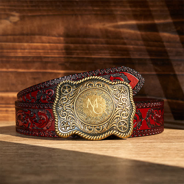 Cintura in pelle con fibbia western intagliata fai da te con monogramma personalizzato