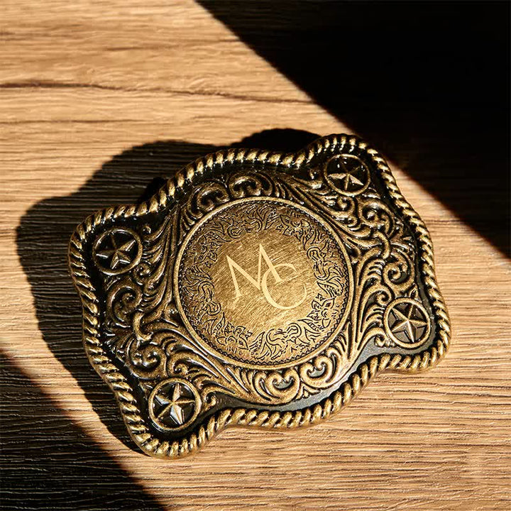 Cintura in pelle con fibbia western intagliata fai da te con monogramma personalizzato