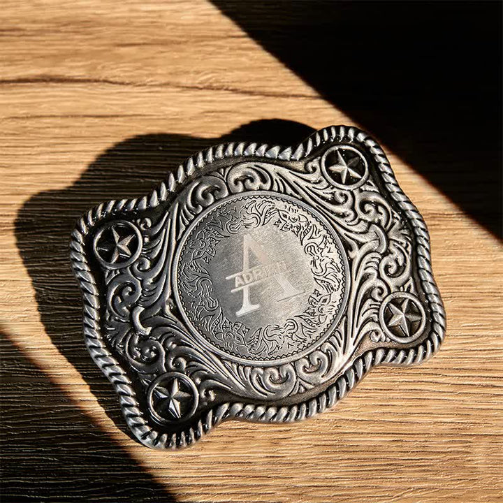 Cintura in pelle con fibbia western intagliata fai da te con monogramma personalizzato