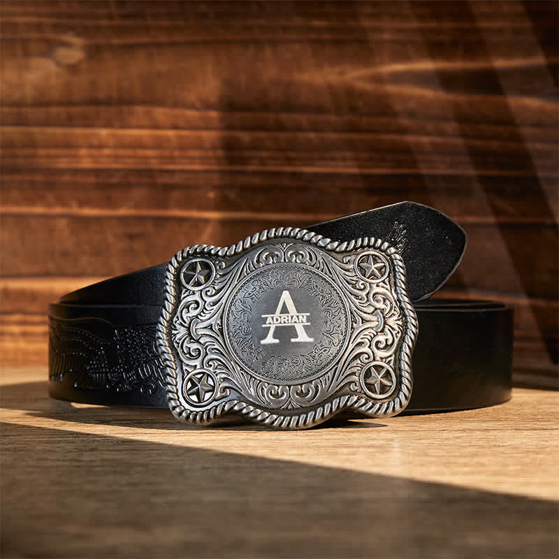 Cintura in pelle con fibbia western intagliata fai da te con monogramma personalizzato