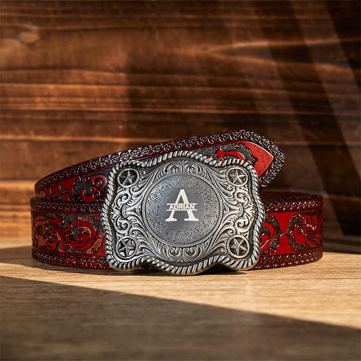 Cintura in pelle con fibbia western intagliata fai da te con monogramma personalizzato