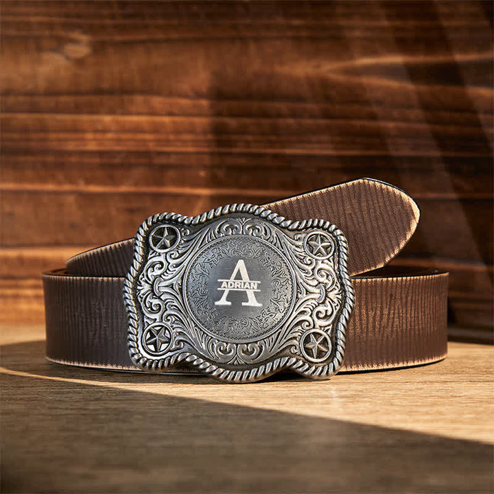 Cintura in pelle con fibbia western intagliata fai da te con monogramma personalizzato