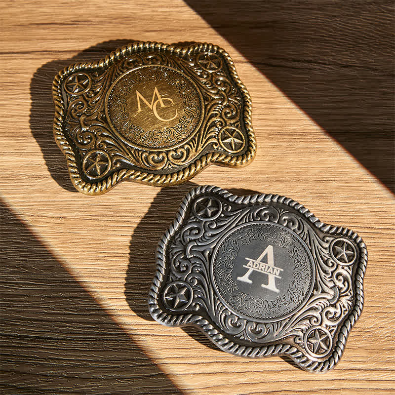 Cintura in pelle con fibbia western intagliata fai da te con monogramma personalizzato - image 0