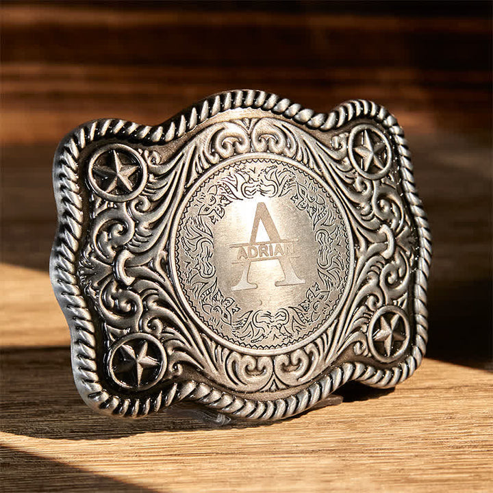 Cintura in pelle con fibbia western intagliata fai da te con monogramma personalizzato