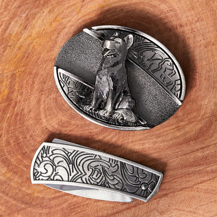 Cintura in pelle con coltello pieghevole nascosto fai da te Loyal Dog da uomo - image 2